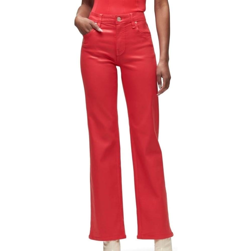 Hudson Rosie High-Rise Wide Leg Coated Jeans Poinsettia Red GWFPOC3322-POC 25